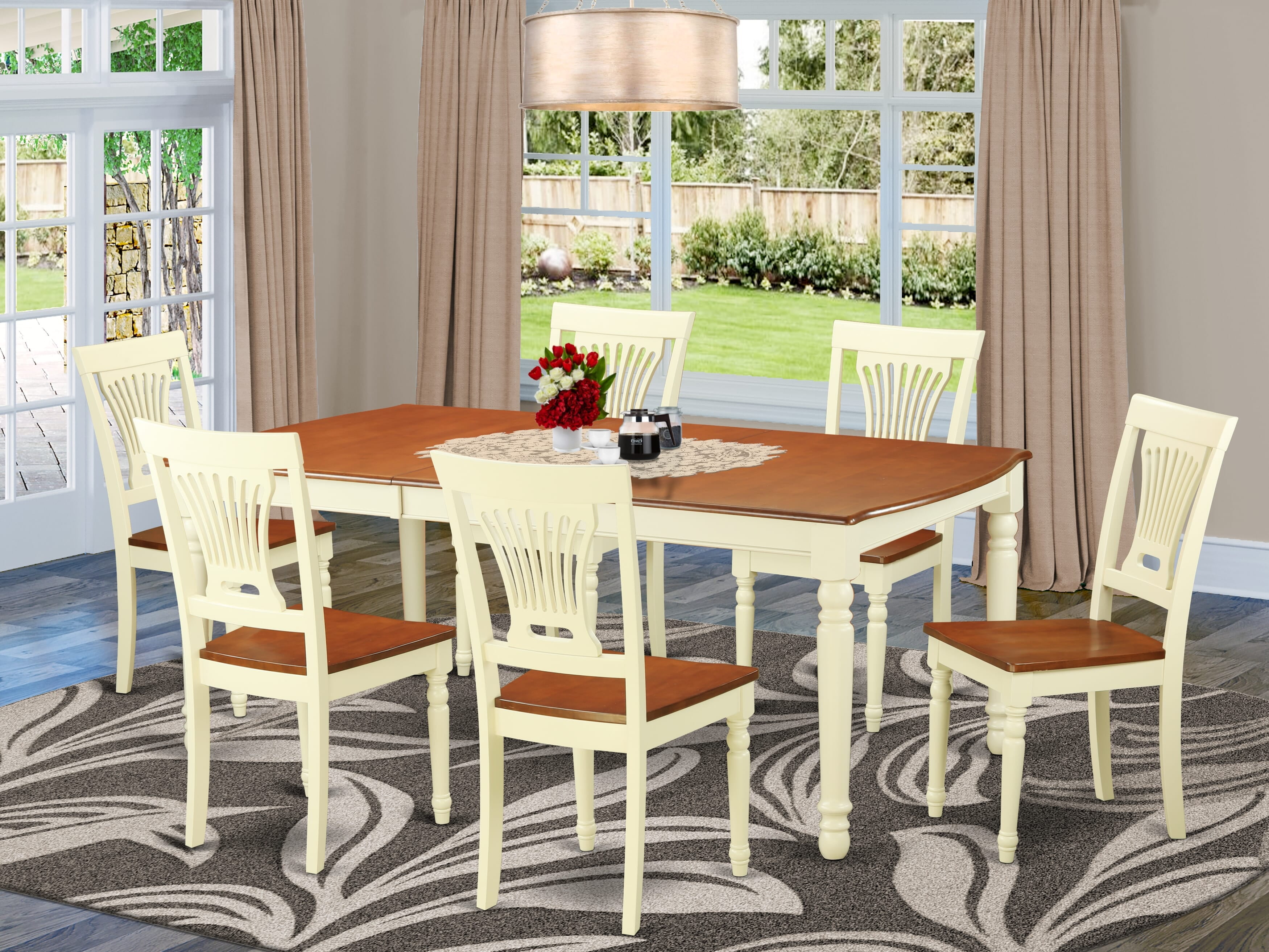 DOPL7-WHI-W 7 Pc Dining room set for 6-Table and 6 Dining Chairs ...