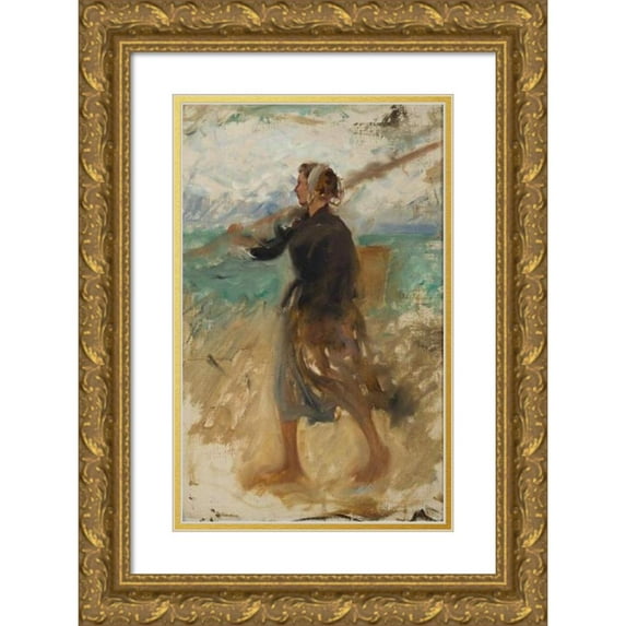 August Hagborg 13x18 Gold Ornate Wood Frame and Double Matted Museum Art Print Titled - A Fishergirl from the North of France. Study