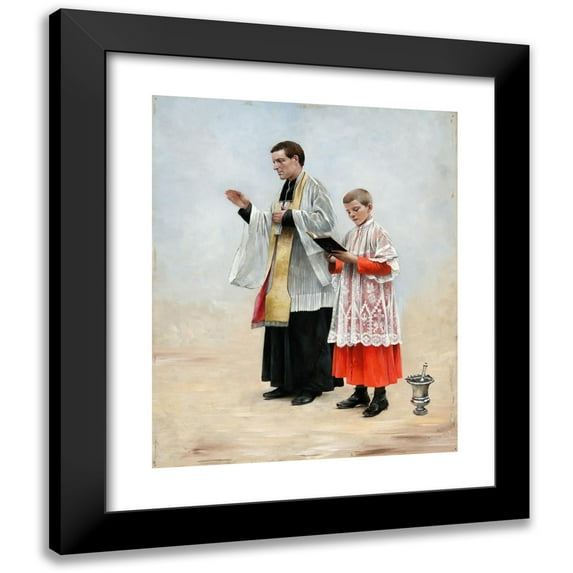 August Hagborg 20x24 Black Modern Framed Museum Art Print Titled - Priest and Acolyte (1881)