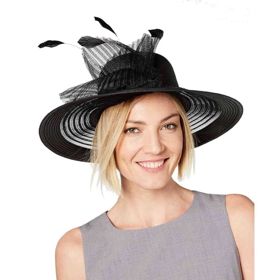 August Hat Sheer Wide-Brim Hat (Black, One Size)