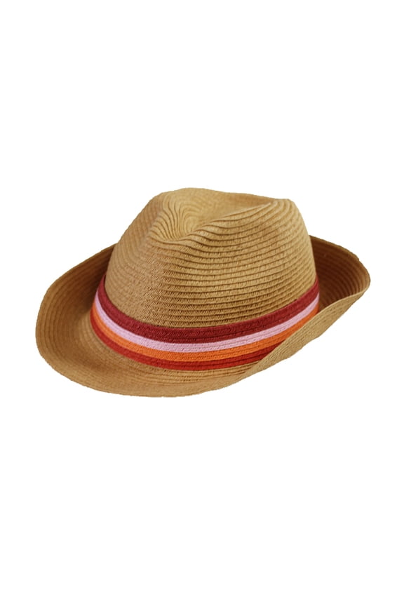 August Hat Tan Pink Stripe Band Fedora Hat OS