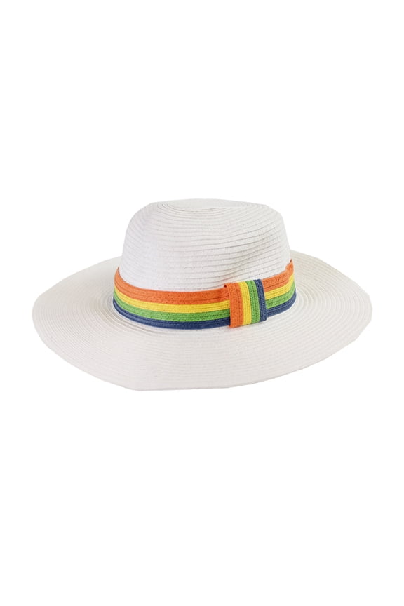 August Hat White Multi Stripe Band Floppy Hat OS