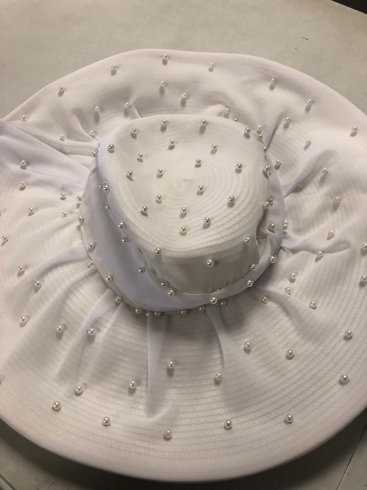 August Hat White Pearl Widebrim Hat Church Derby Ornate One  display picture 3