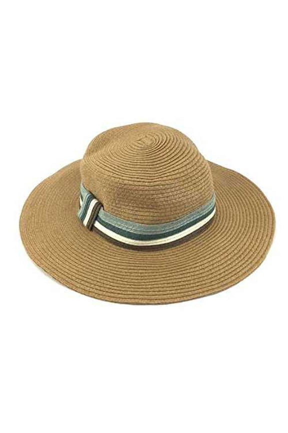 August Hat Womens Floppy Straw Hat With Striped Band, Tan
