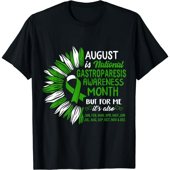 August Is National GP Awareness Month Gastroparesis Warrior T-Shirt Black Large
