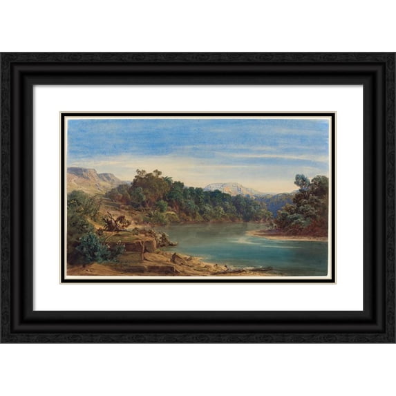 August Löffler 24x16 Black Ornate Framed Double Matted Museum Art Print Titled: Along the Jordan River (Recto) (1849-1850)
