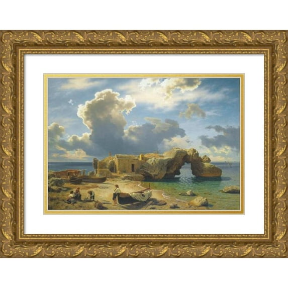 August Leu 24x18 Gold Ornate Framed and Double Matted Museum Art Print Titled - Capri ( 1864)