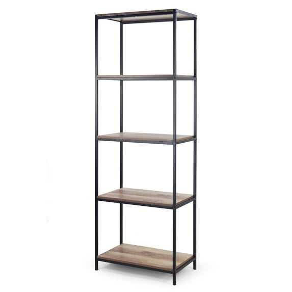 August Light Brown 75 In. Shelf Etagere Bookcase Media Center with Metal Frame