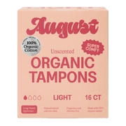 August Organic Cotton Tampons, Light, No-Fuss Applicators, 16 Count