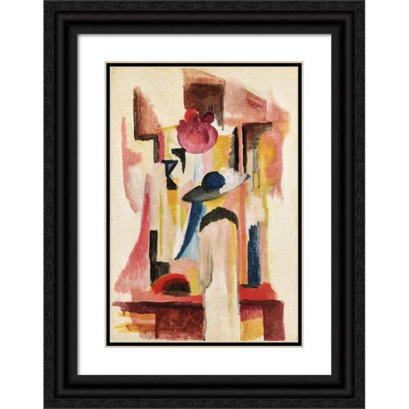 August Macke 14x18 Black Ornate Wood Framed Double Matted Museum Art Print Titled - Study on Light Shop Windows (Study for Bright Shop Window)