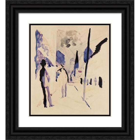 August Macke 15x17 Black Ornate Wood Framed Double Matted Museum Art Print Titled - Street in the Evening (1913)