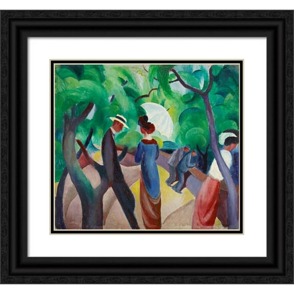 August Macke 16x15 Black Ornate Wood Framed Double Matted Museum Art Print Titled - Promenade (1913)