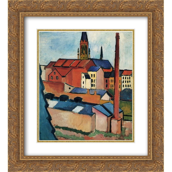 August Macke 2x Matted 20x22 Gold Ornate Framed Art Print 'St. Mary's with Houses and Chimney (Bonn)'