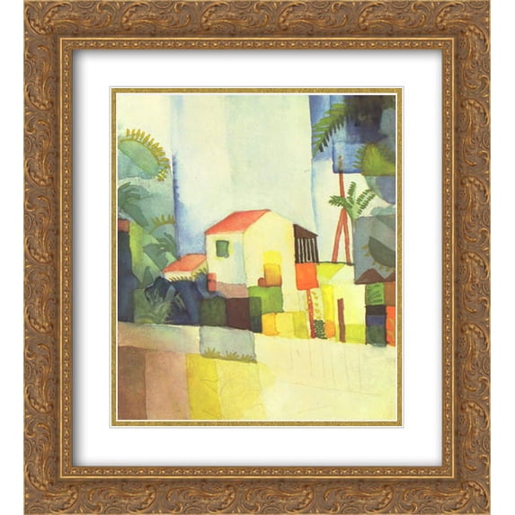 August Macke 2x Matted 20x24 Gold Ornate Framed Art Print 'Bright House'