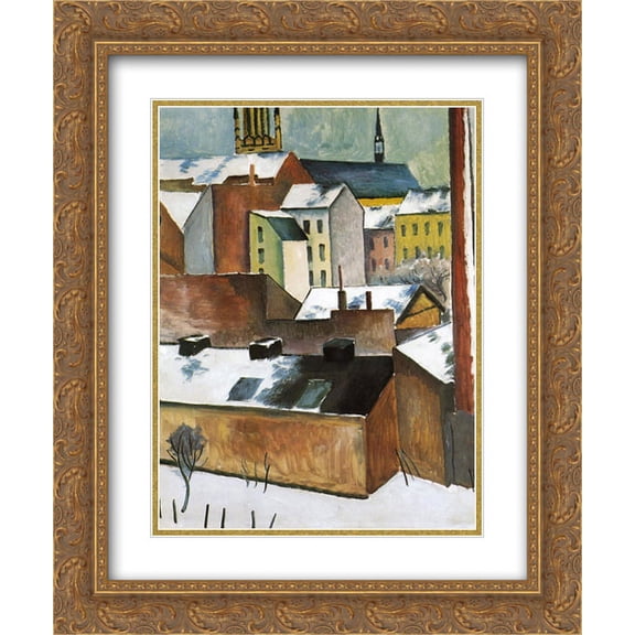 August Macke 2x Matted 20x24 Gold Ornate Framed Art Print 'The Church of St. Mary in Bonn in Snow'