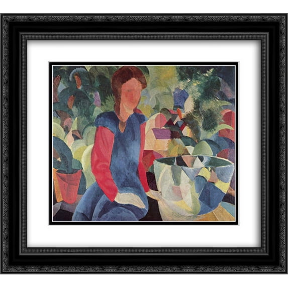 August Macke 2x Matted 24x20 Black Ornate Framed Art Print 'Girl with a Fish Bowl'