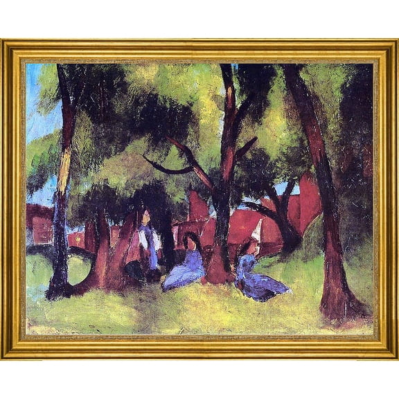 August Macke Children under Trees in Sun - 18" x 24" Framed Premium Canvas Print
