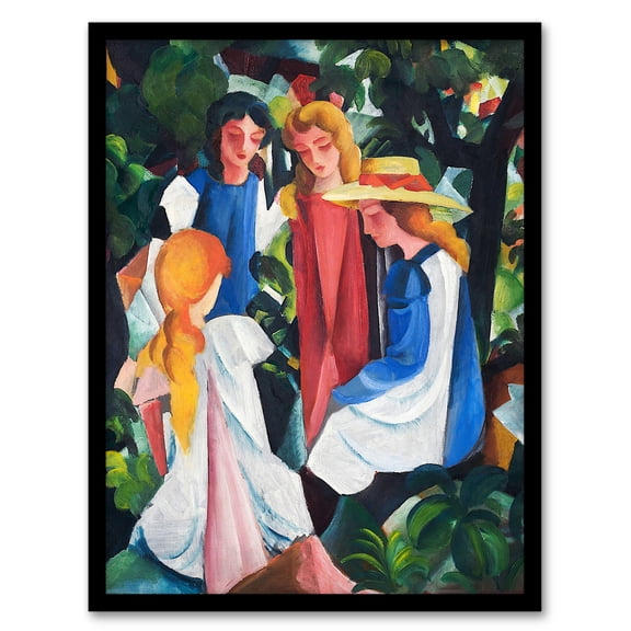 August Macke Four Girls Colourful Oil Painting Framed Wall Art Picture Print A3