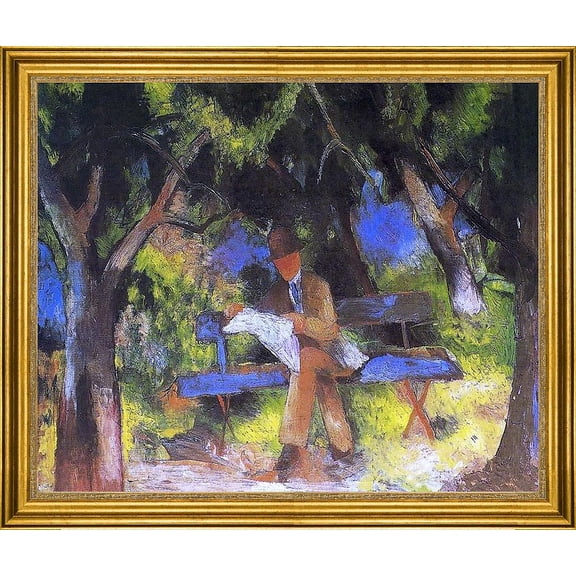 August Macke Man Reading in a Park - 16" x 20" Framed Premium Canvas Print