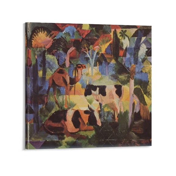 August Macke Painting Art Poster Landscape with Cows And A Camel Canvas Wall Art Prints Poster Gifts Photo Picture Painting Posters Room Decor Home Decorative 28x28inch(70x70cm)