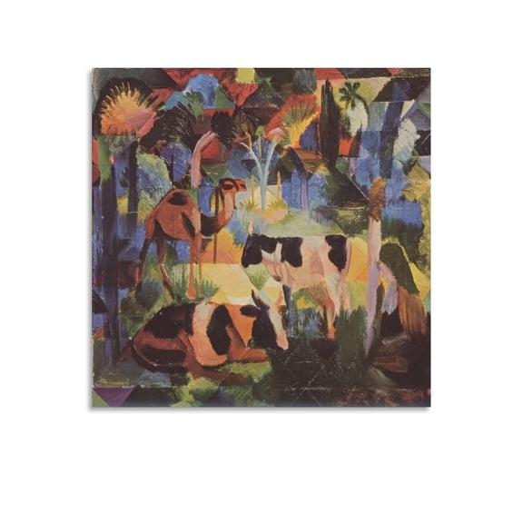 August Macke Painting Art Poster Landscape with Cows And A Camel Wall Art Poster Gifts Bedroom Prints Home Decor Hanging Picture Canvas Painting Posters 24x24inch(60x60cm)