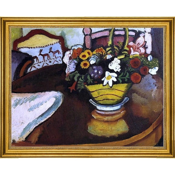 August Macke Still Life with Stag Cushion and Flowers - 18" x 24" Framed Premium Canvas Print