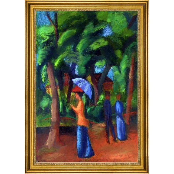 August Macke Walking in the Park - 16" x 24" Framed Premium Canvas Print