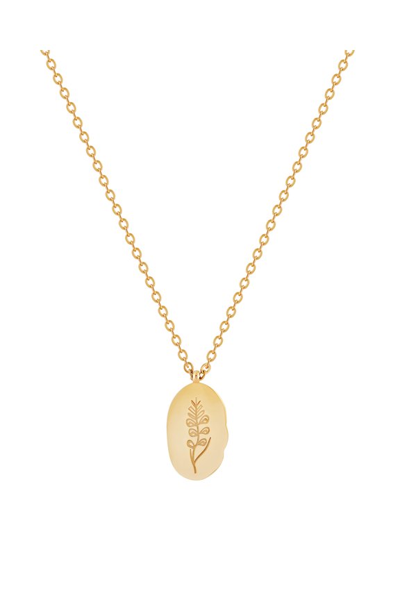 August Month Engraved Flower Pendant In 18K Gold Plated Stainless Steel