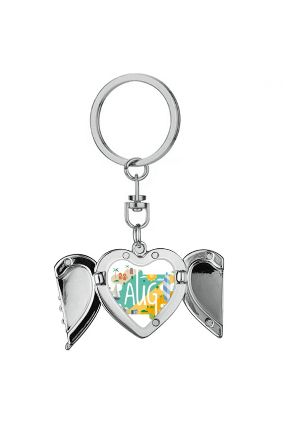 August Month Season Illustration Heart Angel Wing Key Chain Holder