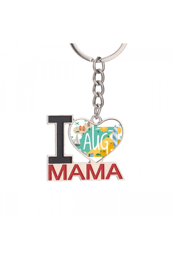 August Month Season Illustration Keychain Metal Keyring Holder Love MAMA Mother