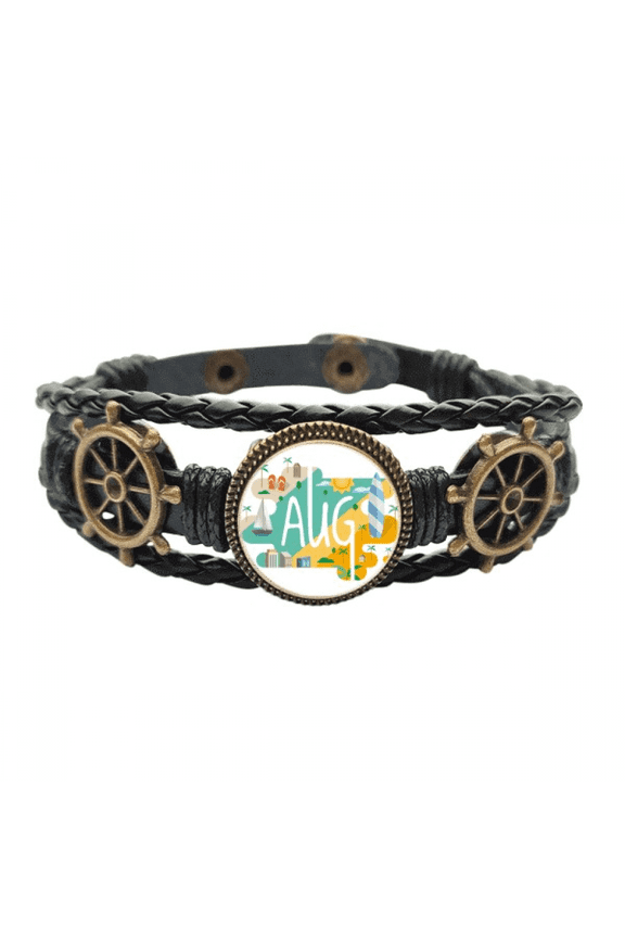 August Month Season Illustration Leather Braided Ocean Bracelet Wristband