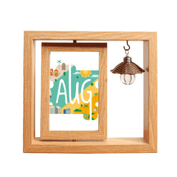 August Month Season Illustration Wooden Rotating Picture Photo Frame 4x6