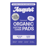 August Organic Cotton Cover Combo Regular and Super Pads, 24 Count