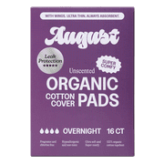 August Organic Cotton Cover Overnight Pads, 16 Count