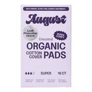 August Organic Cotton Cover Pads with Wings, Super Absorbency, Unscented, 16 Count