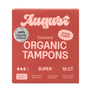 August Organic Cotton Tampons, Super, No-Fuss Applicators, 16 Count