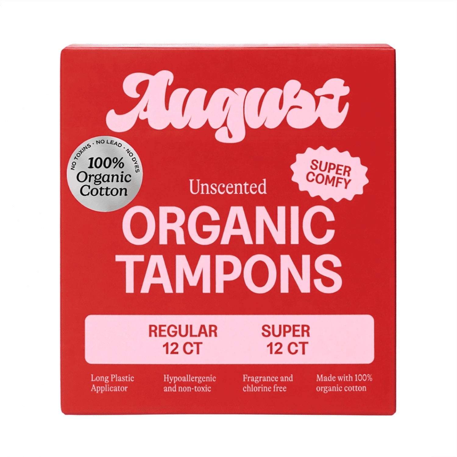 August Organic Cotton Combo Regular and Super Tampons, 24 Count