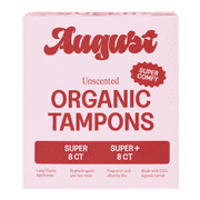 August Organic Cotton Tampons, Super & Super Plus, Easy-Glide Applicators, 16 Count
