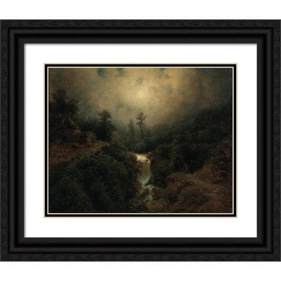 August Piepenhagen 24x20 Black Ornate Framed Double Matted Museum Art Print Titled: Romantic Moon Landscape with Hikers