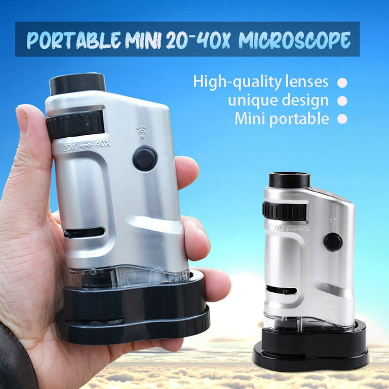 August Portable Pocket Mini Microscope 20-40X Digital Scope Magnifier With  Led Light 