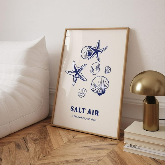 August Print, Salt Air Lyrics Boho Coastal Shell Art, Retro Blue Wall Decor Home Decor #721, Unframed Canvas Size 12x18