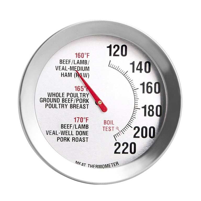 August Roasting Meat Thermometer Oven Safe Large 2.5In Easy-Read Face  Stainless Steel 