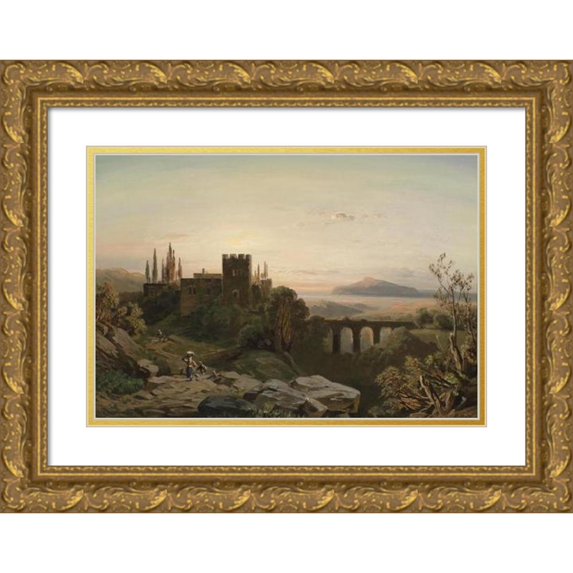 August Seidel 14x11 Gold Ornate Wood Frame and Double Matted Museum Art Print Titled - Southern View in the Evening Red