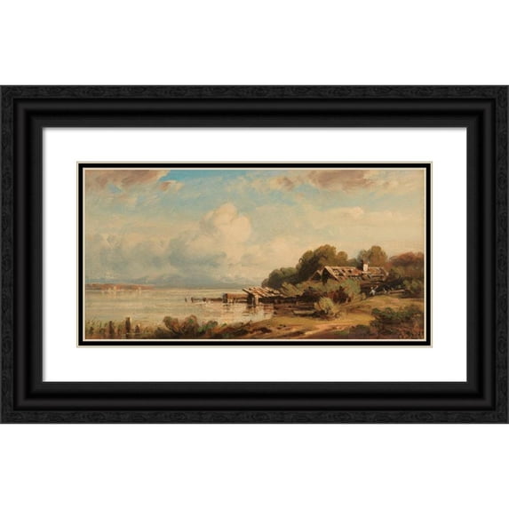 August Seidel 14x9 Black Ornate Wood Framed Double Matted Museum Art Print Titled: Fischerhutte Am Starnberger See (1880)