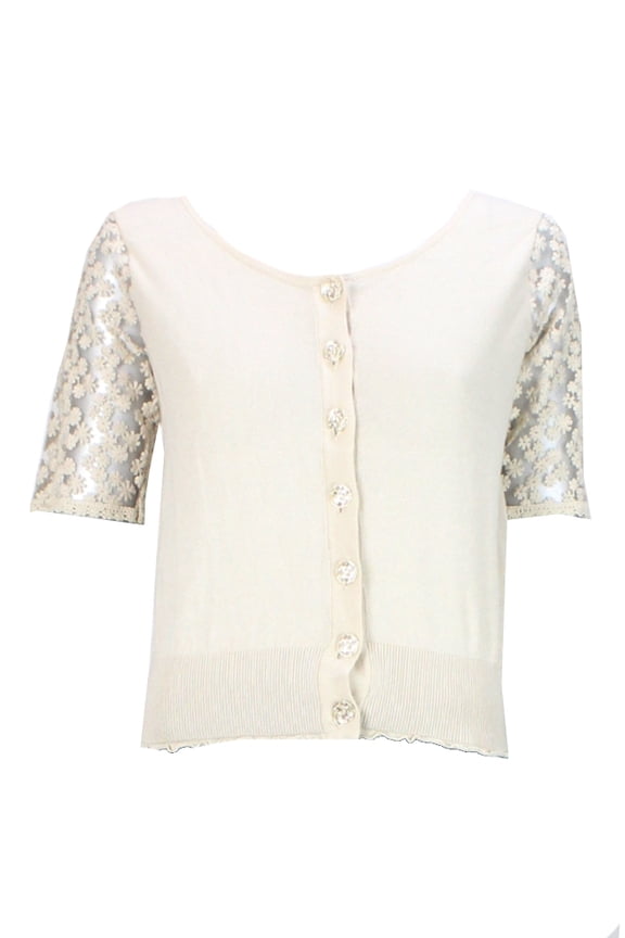 Petite Beige Short-Sleeve Daisy Cardigan PS