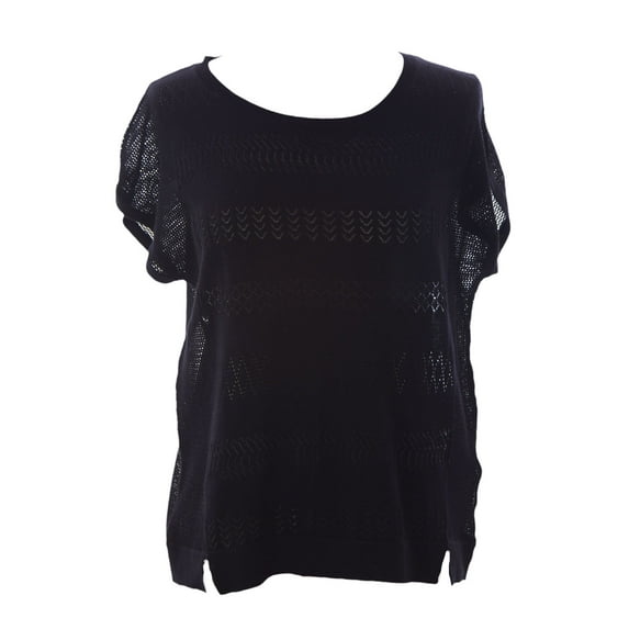 August Silk Women's Boat Neck Mesh Inset Knit Top Medium Black