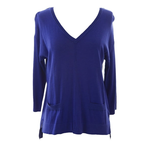 August Silk Women's Button Back 3/4 Sleeve Sweater Medium Havana Sapphire