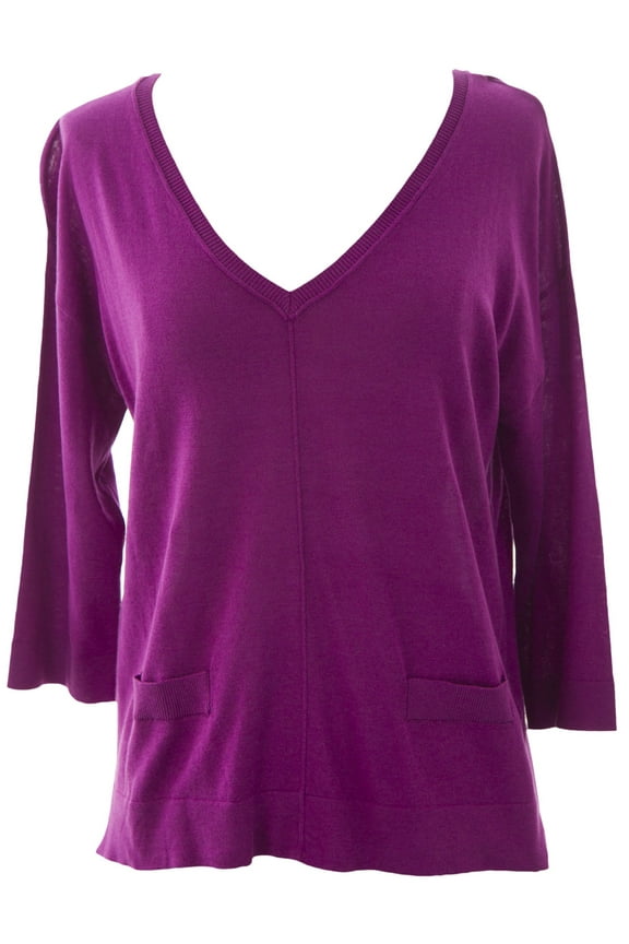 Women's Button Back 3/4 Sleeve Sweater Medium Rasberry Mojito