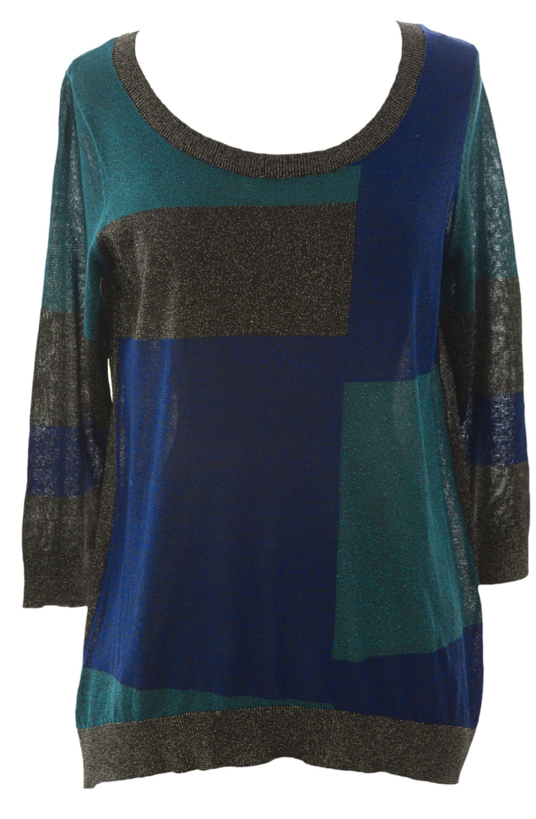 August Silk Women's Colorblock Metallic 3/4 Sleeve Sweater Medium Cool 