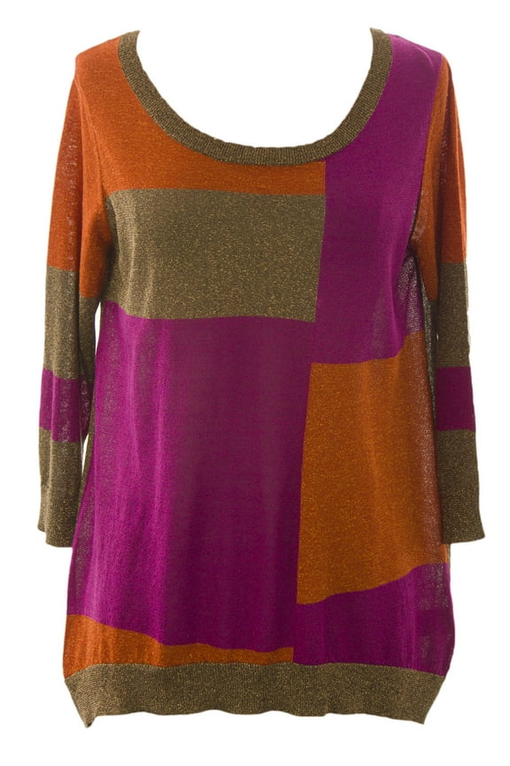 Women's Colorblock Metallic 3/4 Sleeve Sweater Medium Warm Combo